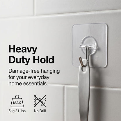 Adhesive Wall Hooks 12 Pack Heavy Duty Transparent Waterproof Hooks for Hanging Towels Coats Keys and Decor for Bathroom Kitchen Door Outdoor Use