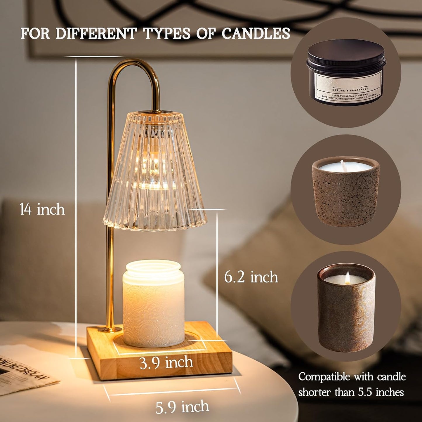 Marycele Vintage Candle Warmer Lamp with Timer Dimmer, Adjustable Height | Vintage farmhouse style with 2 bulbs, adjustable height, timer and dimmer for flameless fragrance in bedroom or home gifts