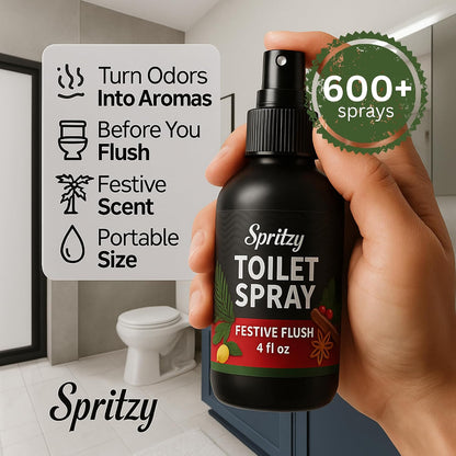 Toilet Spray (4 fl oz) | 600+ Sprays | Poo Spray w/Many Scents – Restroom & Bathroom Odor Eliminator – Essentials for a Fresh, Confident Bathroom (Festive Flush)