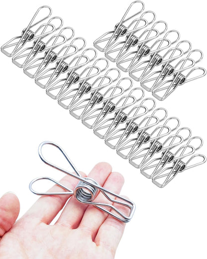 Large Stainless Steel Clothes Pins - Heavy Duty and Multipurpose Metal Clips for Hanging Clothes and Food Packages 10pcs, 3.17-inch