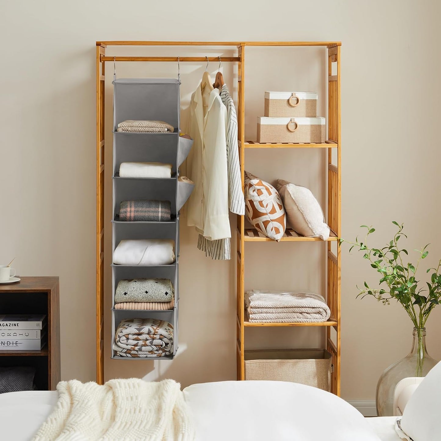 YOUDENOVA Hanging Closet Organizer, 6-Shelf Closet Hanging Storage Shelves, 2 Packs, Grey