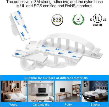 XHF 100pcs Adhesive Cable Wire Clips Black, Outdoor Cable Management Wire Organizer Cord Holder for Under Desk, Car, Wall, TV PC Ethernet Cable