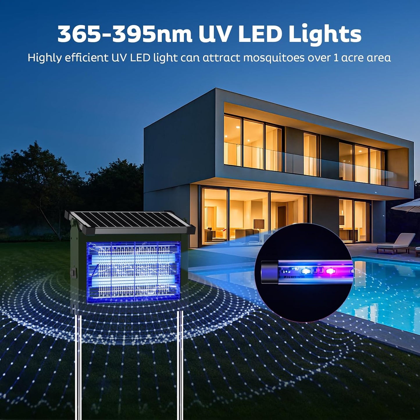 OnBeam Solar Bug Zapper Outdoor, 4500V Mosquito Zapper Fly Trap for Patio | 10W Solar Panel, IPX5 Waterproof, Auto Mode, Solar Powered, USB C Charging, Electric Rechargeable Mosquito Killer for Garden