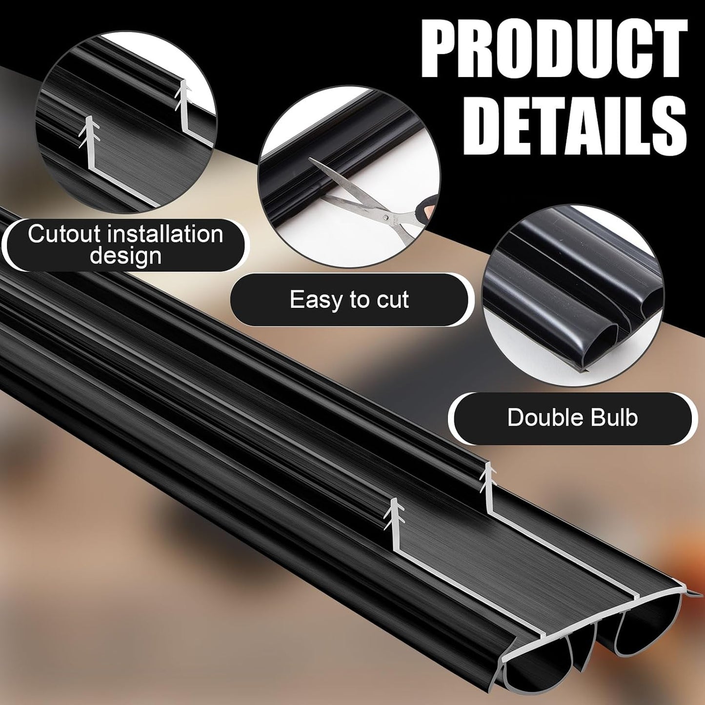 Pushglossy 2 Pcs Kerf Style Door Bottom 36" Long 1 3/4" Wide Replacement Threshold Seal with Vinyl Fins Weatherstrip Draft Stopper for Interior Exterior Doors(White)