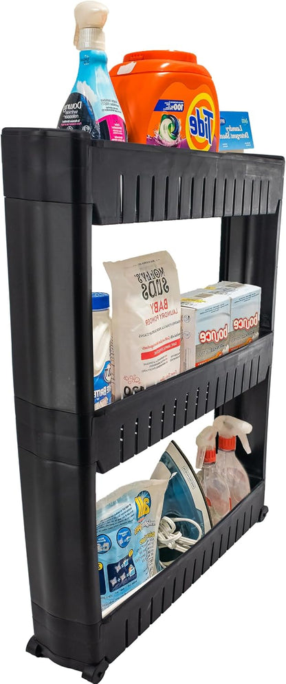 Slim Rolling Storage Cart for Bathroom and Laundry Room Organization - Narrow Space-Saving Mobile Shelving Utility Cart - Versatile Tier Design (White, 4 Tier)