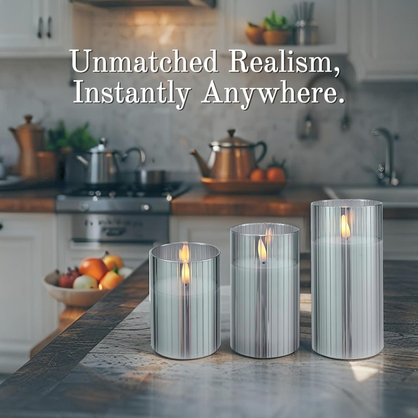 VENTA Set of 3 White Pillar Candles | Real Wax Battery Operated Flickering LED Candles with Remote | Timeless Decor for Farmhouse, Modern & Mantel Displays