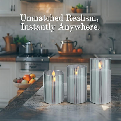 VENTA Set of 3 White Pillar Candles | Real Wax Battery Operated Flickering LED Candles with Remote | Timeless Decor for Farmhouse, Modern & Mantel Displays