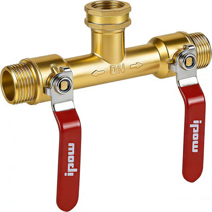 IPOW Upgrade Full Flow Garden Hose Splitter with Stainless Steel Handle, Brass Heavy Duty 2 Way Y Valve Garden Hose Splitter High Flow Spigot Splitter + 6 Rubber Hose Washers with Comfort Grip Use