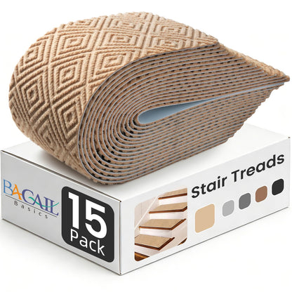 BAGAIL 15 Pack Non-Slip Stair Treads for Wooden Steps, 8"x30" Peel and Stick Carpet Stair Runners, Machine Washable Indoor Step Covers with No-Residue Adhesive for Dogs, Kids & Elderly - Bluish Grey