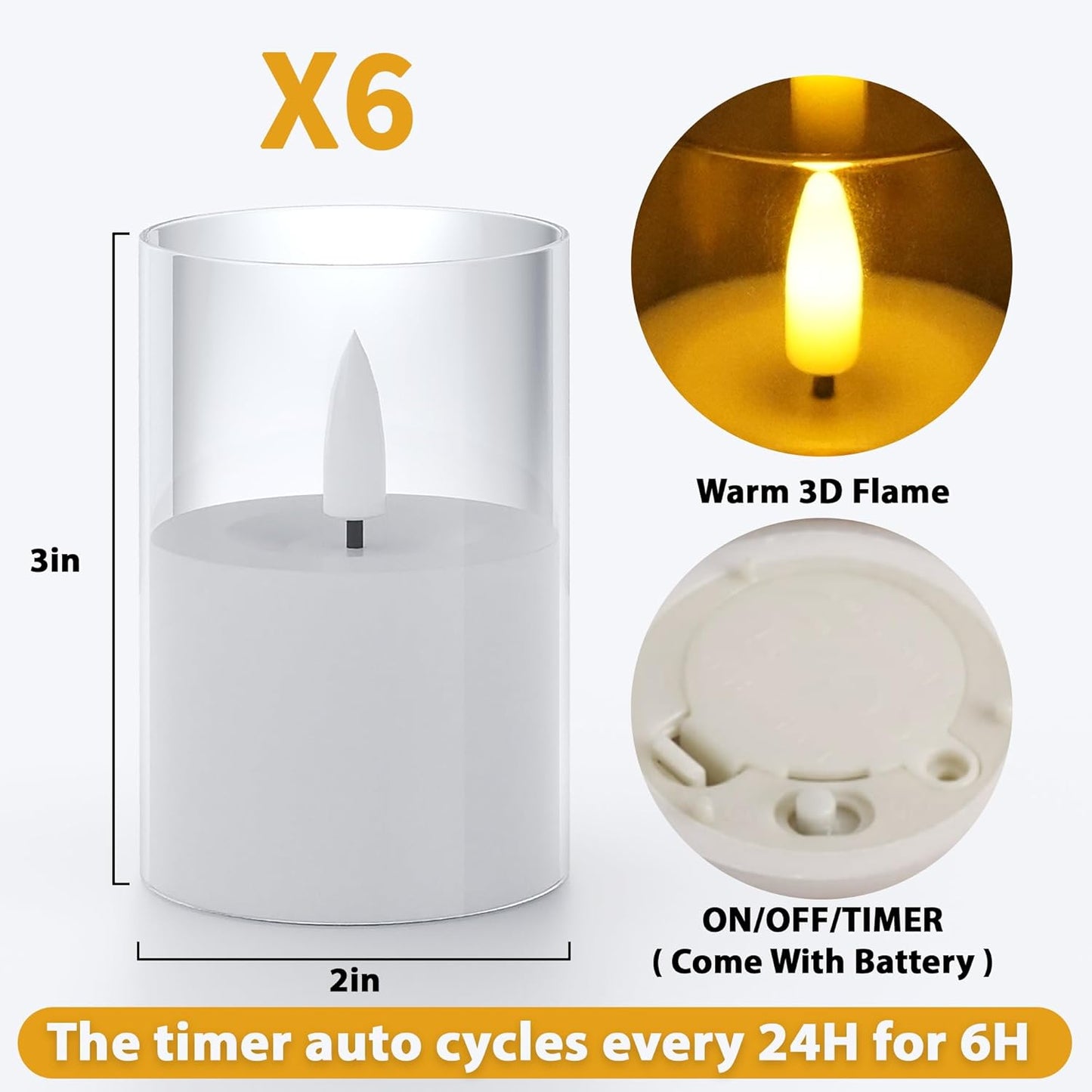 VIODAIM 12Pack Flickering Flameless LED Candles with Remote & Timer, Battery Powered - Small Pillar & Votive, Clear (2"X3")