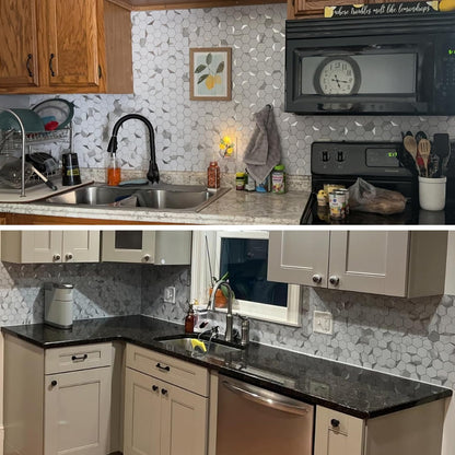10-Sheet Heavy-Duty Hexagon Peel and Stick Backsplash, Thick Waterproof &Heat Resistant Stick on Wall Tiles, Slate Beige Mosaic for Kitchen & Bathroom, Strong Adhesive Permanent PVC Tiles