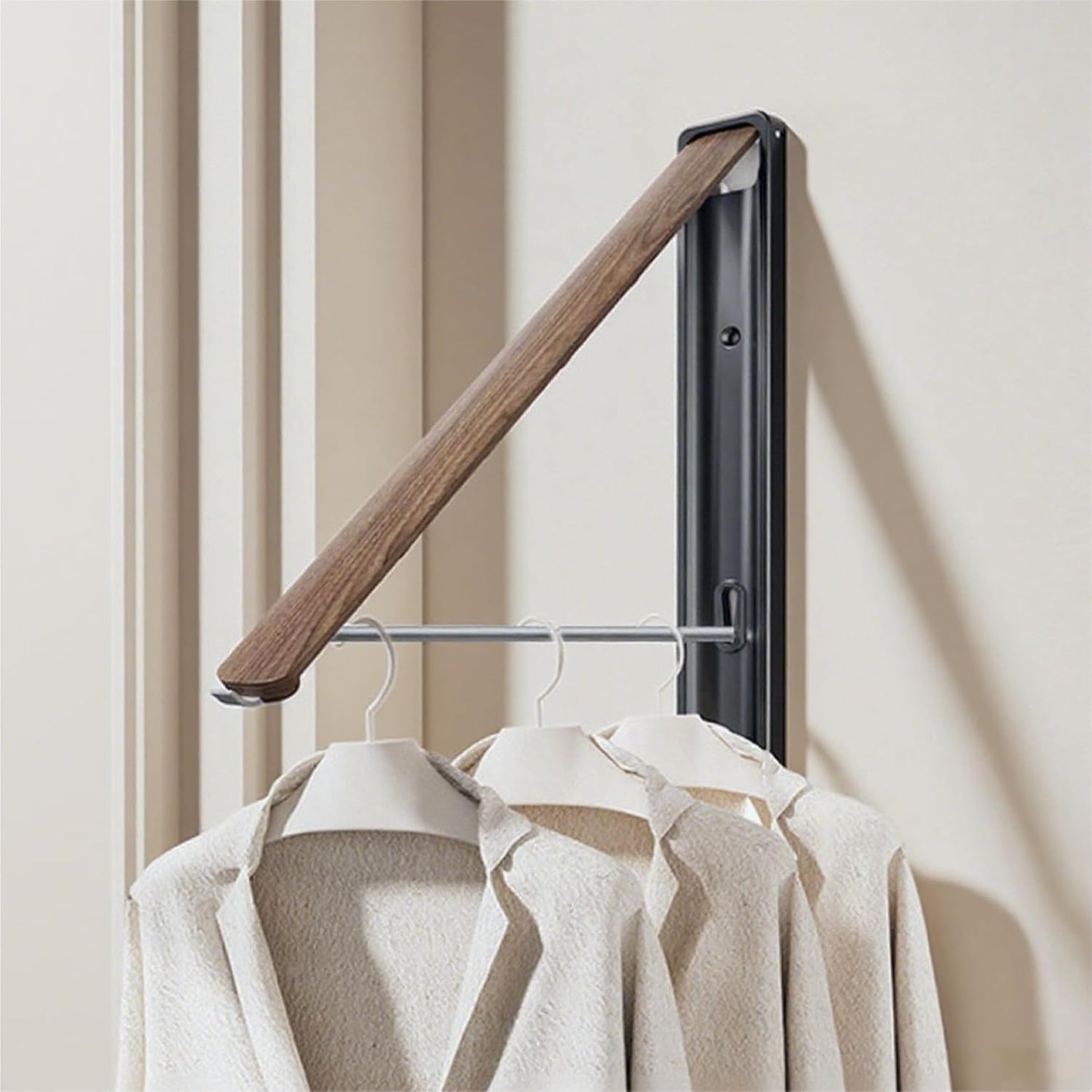 Retractable Wall Mounted Drying Rack - Foldable Clothes Hanger in Walnut or Oak Color for Laundry Room, Closet & Balcony (Oak, 1 Rack)