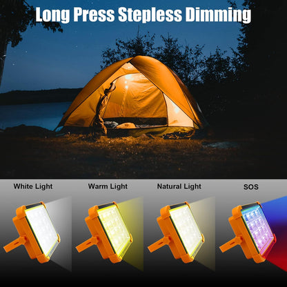 CREATESTAR Solar Portable Camping Light with Stand, 100W 12000mAh Battery Rechargeable Light with 4 Modes, LED Cordless Flood Lights for Work, Emergency Power Failure, Car Repair