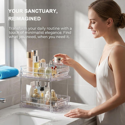 2-Tier bathroom cabinet organizer, bathroom organizers and storage with Adjustable Removable Dividers,Under Sink Organizing,Under Sink and Pull-Out Cabinet Organizer for Kitchen and Pantry Storage