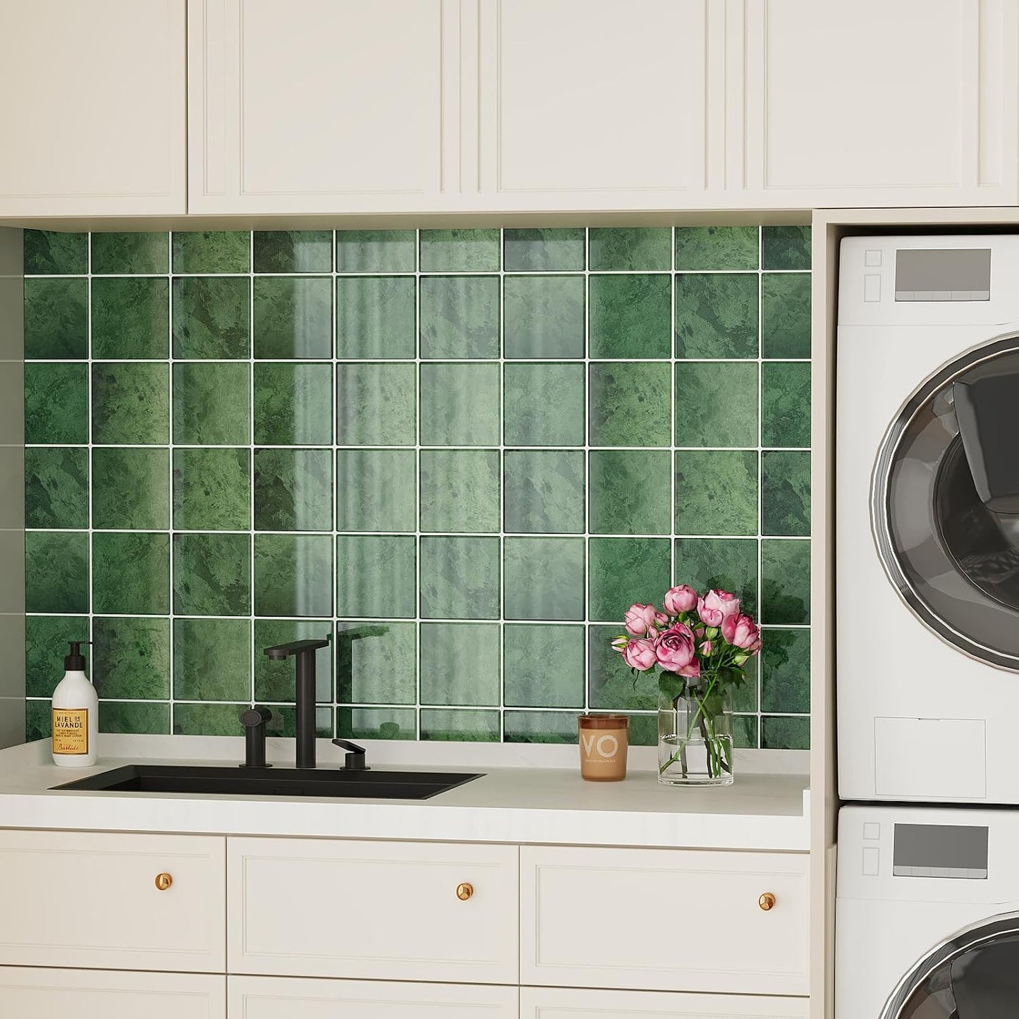 VEELIKE Cream Beige Peel and Stick Backsplash for Kitchen Square Peel and Stick Tile Backsplash 6 Sheets Self Adhesive Back Splash Tiles for Bathroom Waterproof Ceramic Wall Tile Stickers 12''x12''