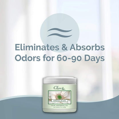 Clear Air 15oz Gel Odor Eliminator - Absorb & Remove Strong Odors from Pets, in Bathrooms, Basements, Garage, Cars, RVs & Boats - Eliminate Tough Odors with Essential Oils (Spring Rain, 2-Pack)