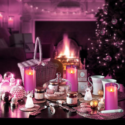 NURADA Flameless Candles with Remote Timer - Glass Real Wax 3D Wick LED Pillar Votive Candle Set Battery Operated Flickering Light for Home Christmas Decoration - White 3 Pack
