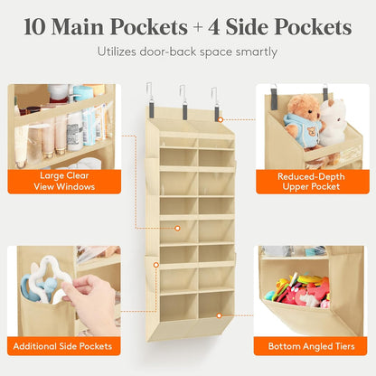 Lifewit 1 Pack Over the Door Organizer, 5 Section Clear Window Hanging Storage with 4 Side Pockets, Sturdy Anti Tilt 40 lbs Load Behind Door for Closet, Bedroom, Bathroom, Nursery, Dorm, Dark Gray