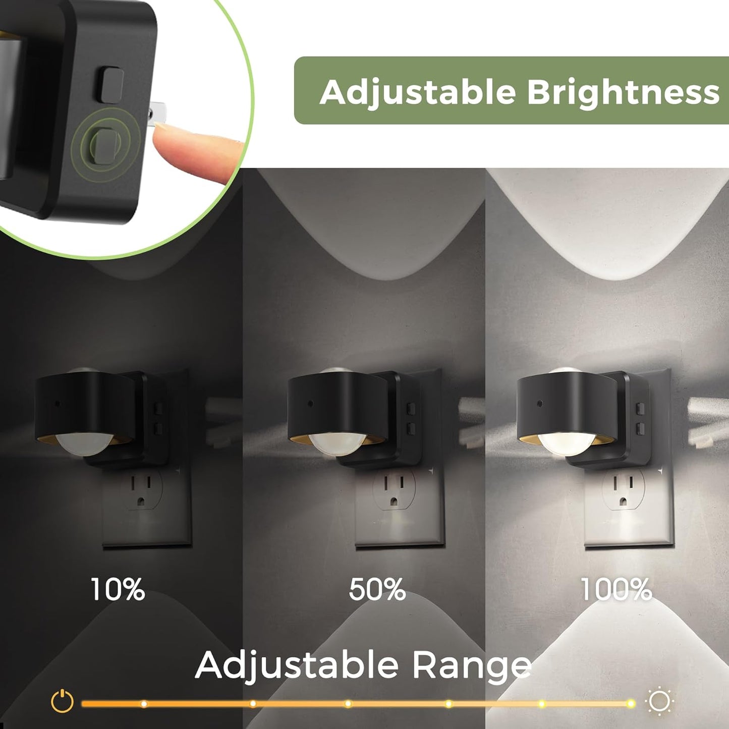 L LOHAS LED Night Light Projector, Night Lights Plug into Wall, Dusk to Dawn Sensor, 180°Rotating Nightlight for Kids, 0-150LM Dimmable Soft White Ambient Lighting for Bathroom, Decor, Gifts, 2 Pack
