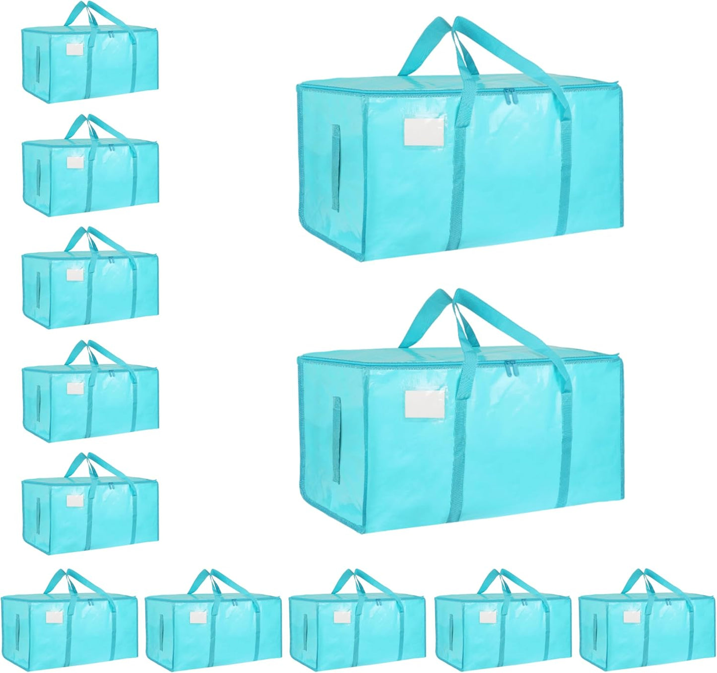 8 Pack-Extra Large Heavy Duty Moving Bags - Waterproof Storage Totes with Handles & Zippers, Foldable for College Dorm, Storage (Clear)