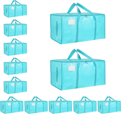 8 Pack-Extra Large Heavy Duty Moving Bags - Waterproof Storage Totes with Handles & Zippers, Foldable for College Dorm, Storage (Clear)