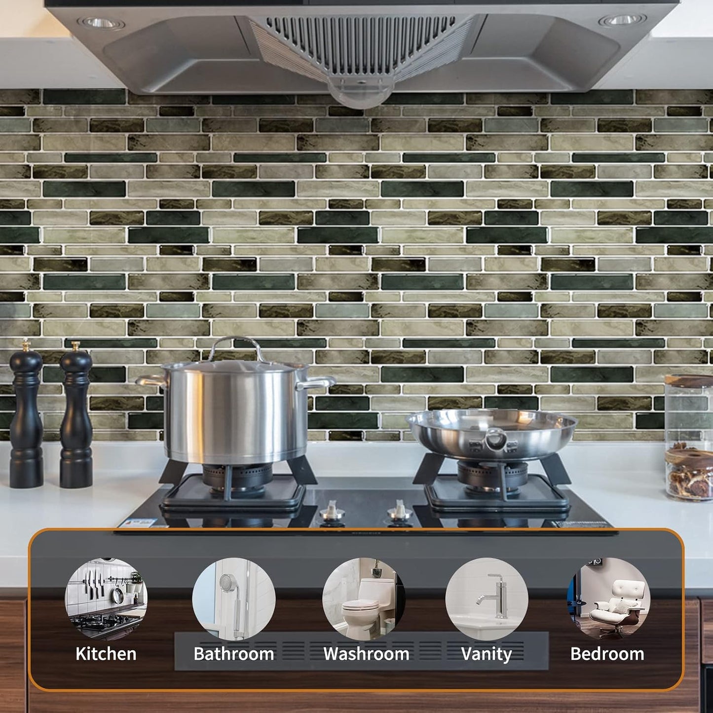 WOWSTAR 10-Sheet Peel and Stick Backsplash Tile for Kitchen, Back Splash Stick On Tiles for Kitchen Wall (Grey and Blue)