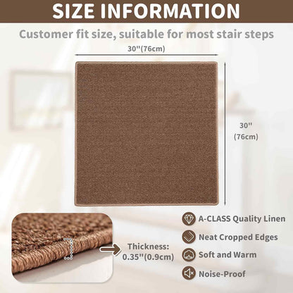 Brakki Bullnose Carpet Stair Treads, Non Slip Stair Treads for Wooden Steps Indoor, Stair Runner, Soft Stair Rugs, Edging Stair Protectors, Washable, 29.5"x9.5"x1.5" 14pcs, Beige