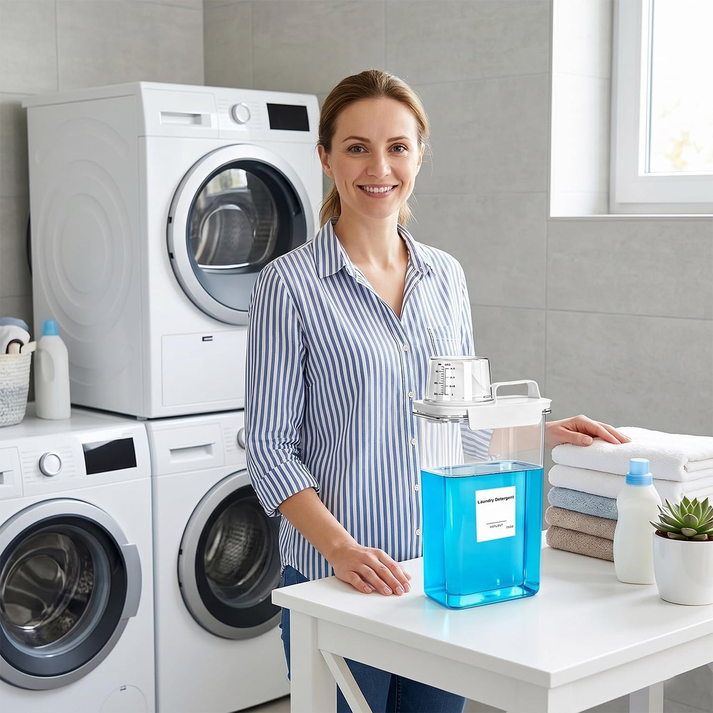 75OZ Laundry Detergent Dispenser, Liquid Laundry Soap Dispenser, Fabric Softener Organizer, Clear Plastic Powder Laundry Detergent Container, 1PACK