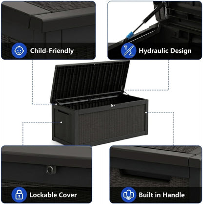 270 Gallon Lockable Resin Outdoor Storage Box, Waterproof & Weather Resistant Deck Box for Patio Cushion, Garden Tools & Pool Accessories, Black