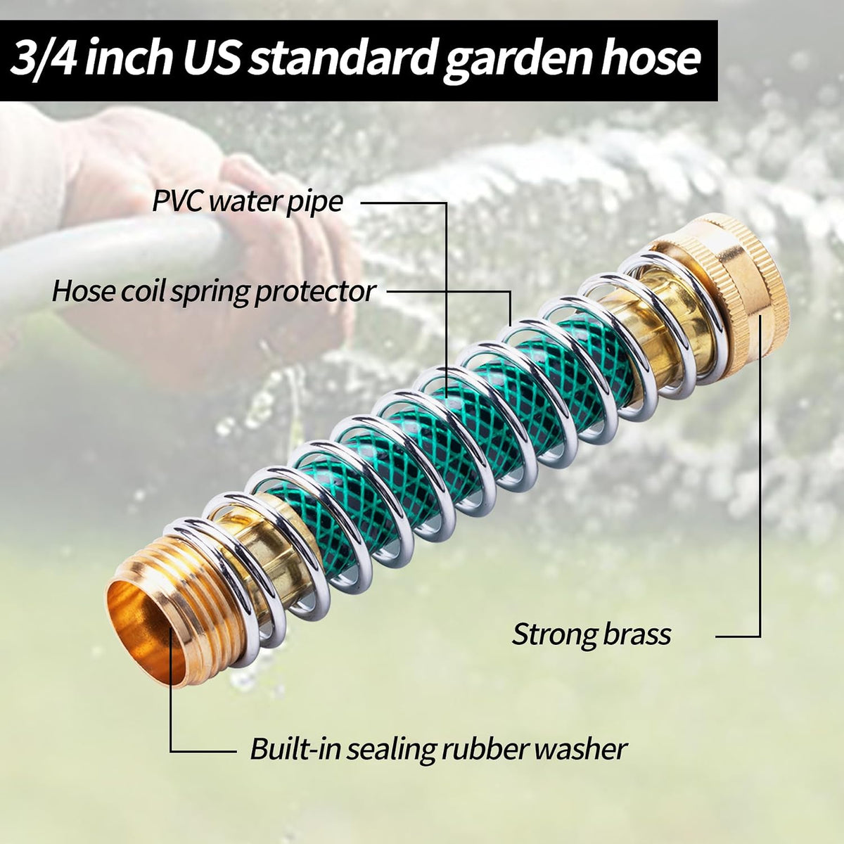ORAEVY Brass 2 Way Hose Splitter, 3/4" Brass Y Way Garden Hose Connector with 2 Pcs Garden Hose Extension Adapter and 6 Rubber Washers