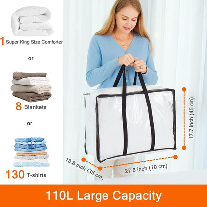 Vieshful 3 Pack Clear Clothes Storage Bag, 40L Plastic Blanket Storage Bag with Zipper, Foldable Closet Organizer, Moving bags for Comforter, Blanket, Bedding, Duvet, Toys