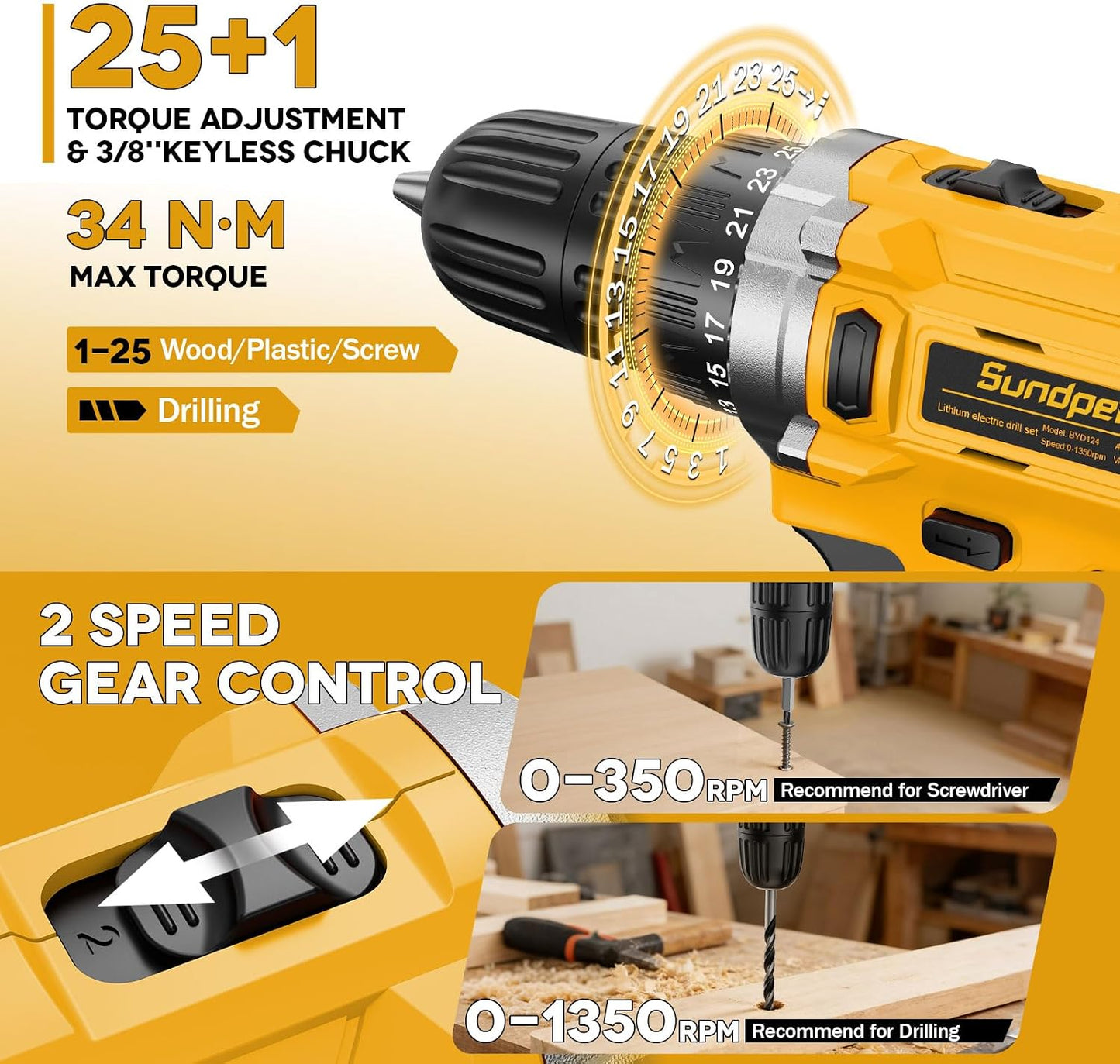 Sundpey 267-Piece Tool Kit with Drill - Basic General Home Complete Repair Portable Tool Set with 21V Cordless Drill & 2.0Ah Battery & Charger in Drawer Storage Toolbox for Apartment Office Garage