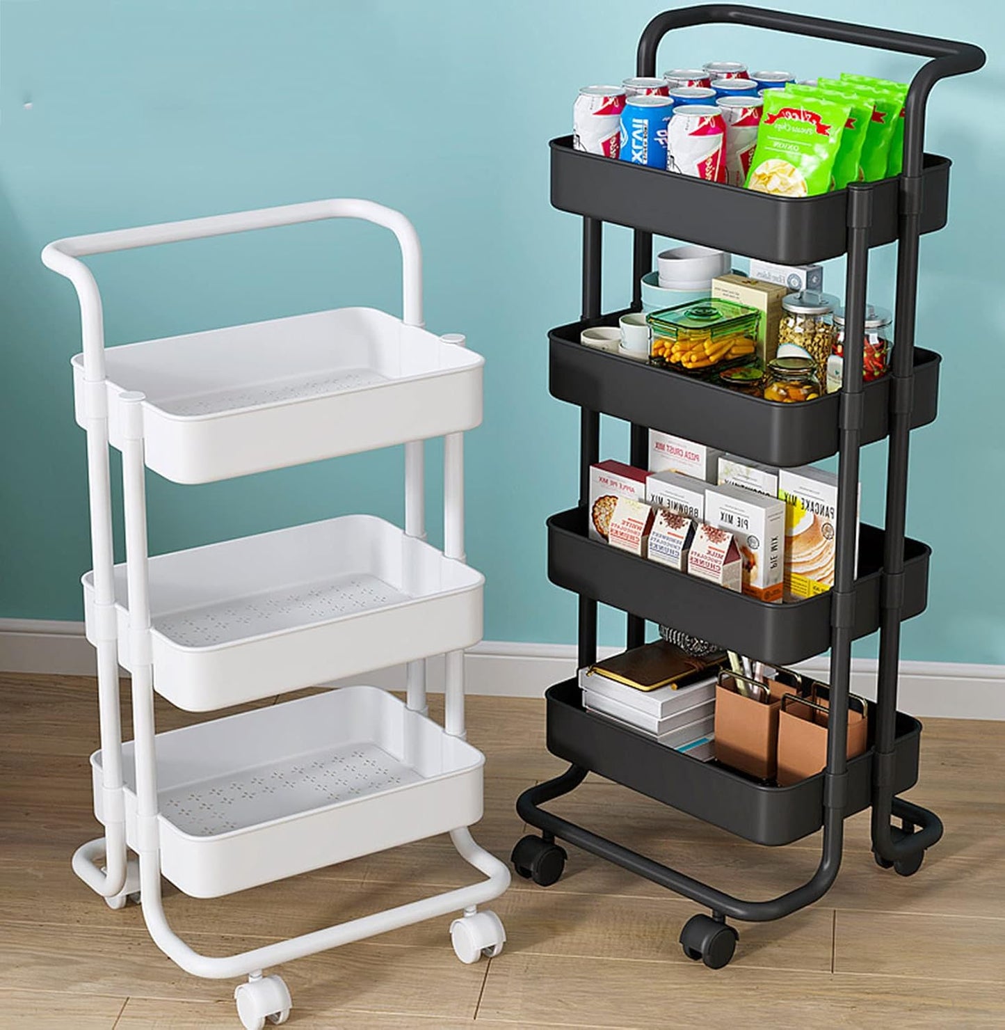 JATIBOSH Slim Rolling Storage Cart 3 Tiers Bathroom Organizer Utility Cart Slide Out Storage Shelves Mobile Shelving Unit for Room Bedroom Office Bathroom Laundry