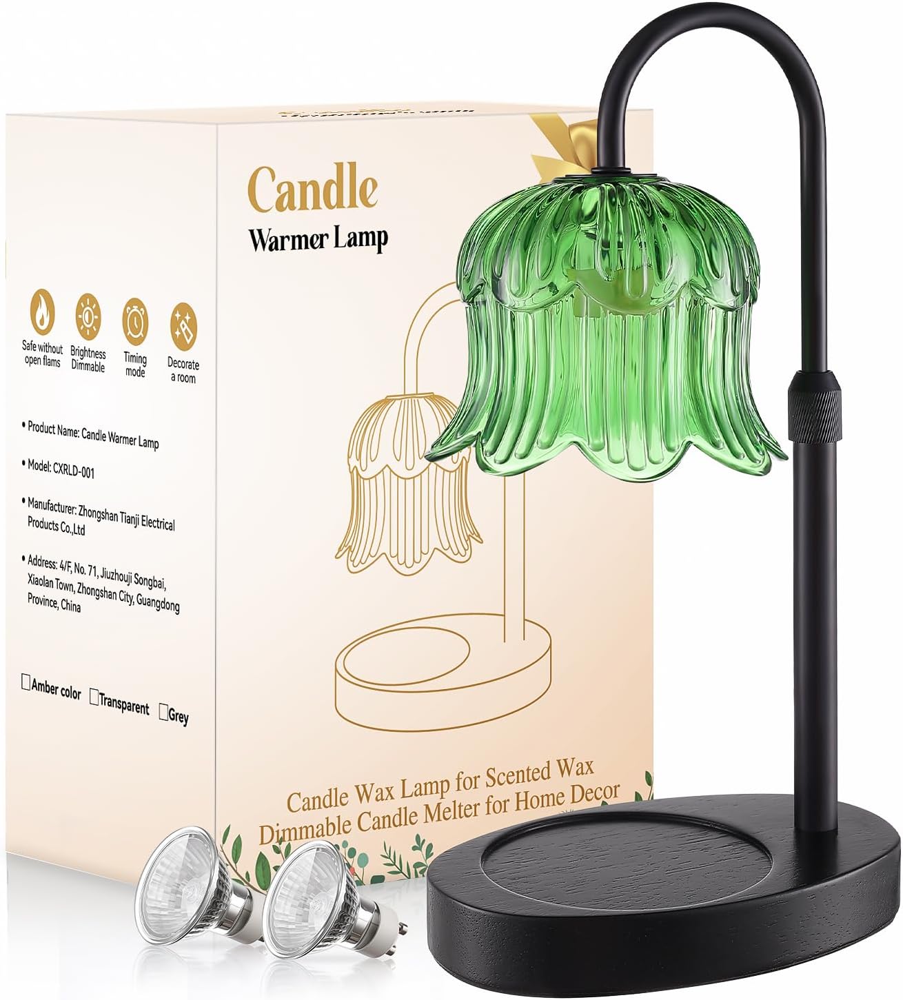 Candle Warmer Lamp Adjustable Timer - Electric Flower Glass Candles Warmers Adjustable Height Dimmable Vintage Base Modern Wax Candles Top Warmers for Small Jar Scented Wax Melts