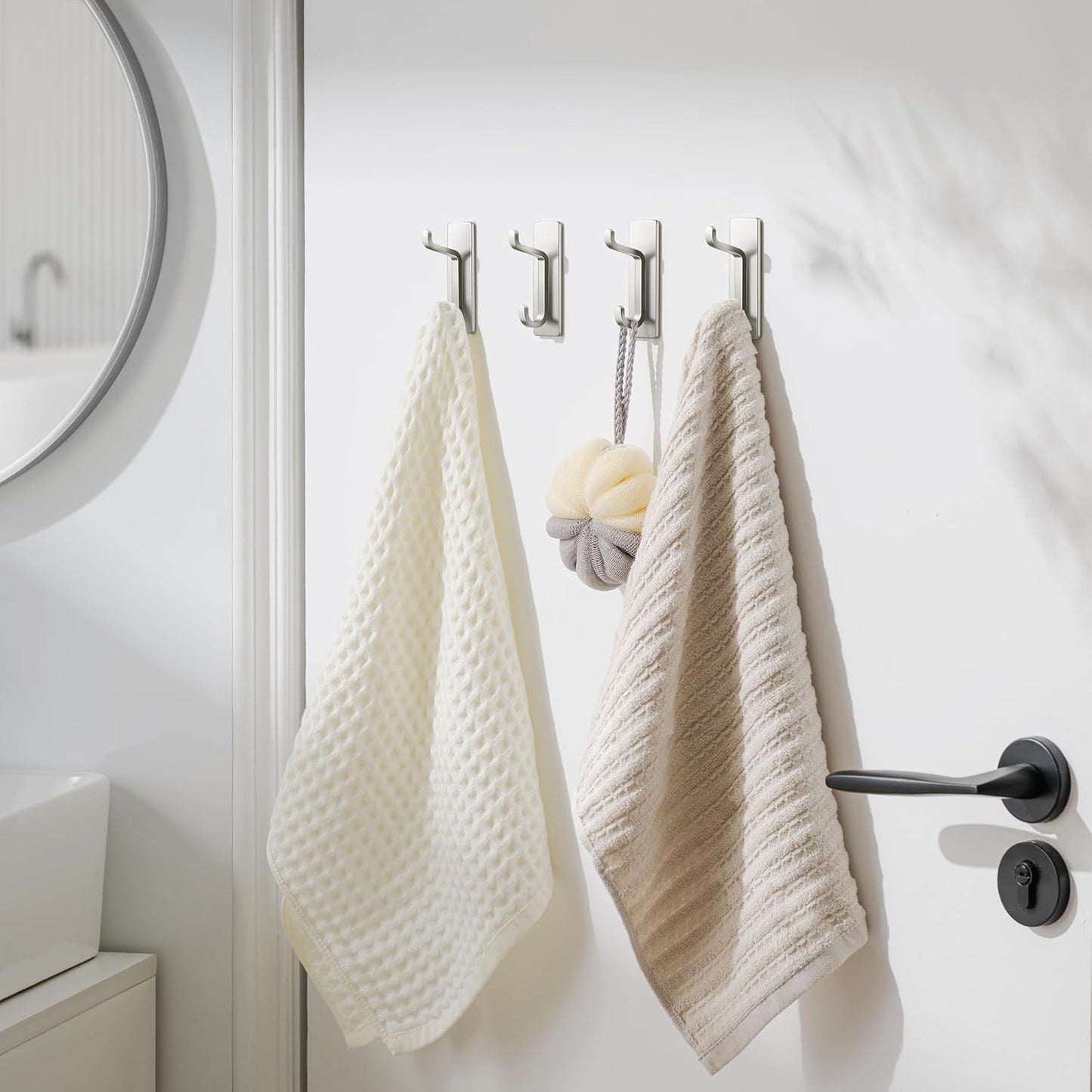 pickpiff Wall Hooks for Coat and Towel: 13LB Strong Adhesive Door Hanger Stick on, White 4 Pack