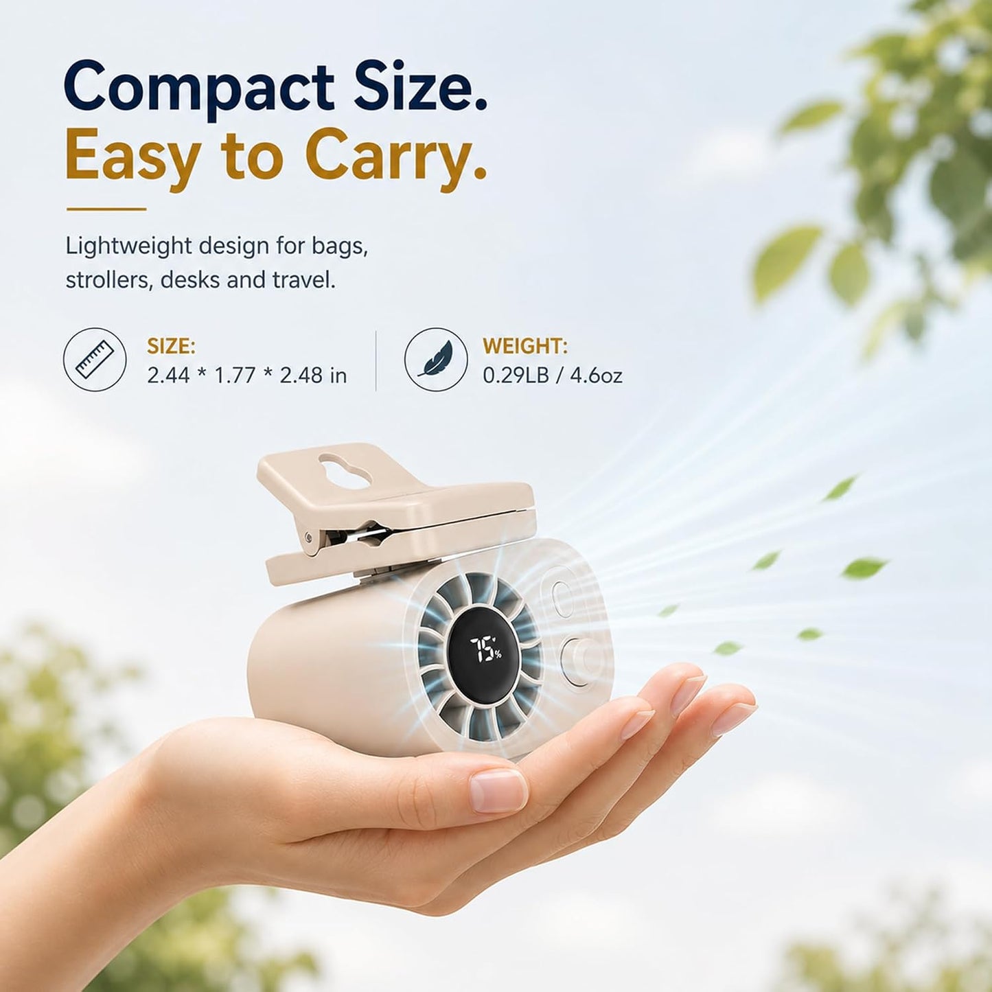 Portable Clip on Fan, 100-Speed Mini Rechargeable Personal Waist Fan | Portable personal fan with strong clamp and 360° airflow for strollers, office desks, golf carts, car seats and camping.