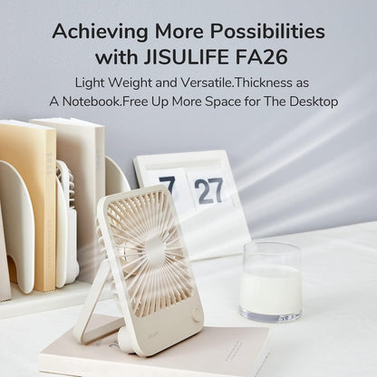 JISULIFE Desk Fan Battery Rechargeable, 4500mAh 180°Foldable Portable Personal Fan, 4 Speeds Adjustable Long Battery-life for Home Office Travel Outdoor Gifts for Women Men-White