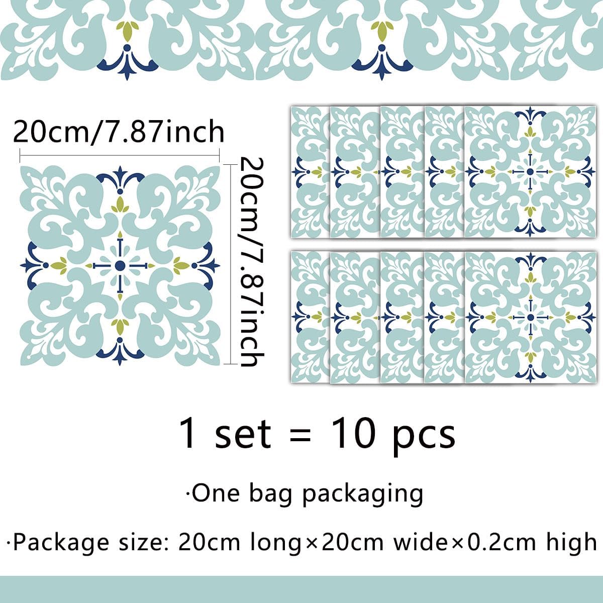 10-Pack Peel and Stick Backsplash Tiles, 7.87”x7.87” Waterproof Vinyl Self-Adhesive Wall Tiles, Easy DIY No-Grout Wall Covering for Kitchen, Bathroom, Apartment & RV