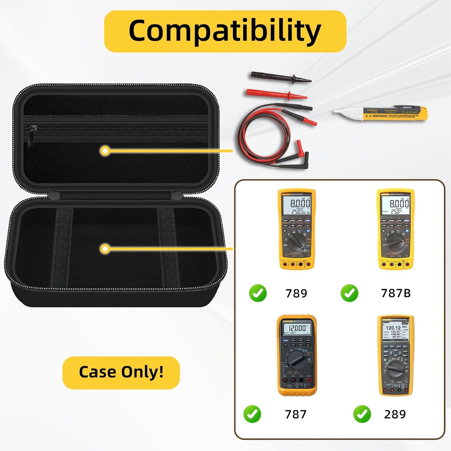 Carrying Case for Fluke 789/ 787B/ 787/287/ 289/1587 FC/ 87-V/ 87V Max/ 88V/ 15B+/ 17B+/ 1507/3000 FC Multimeter Testers and Accessories, Multimeter Storage Bag Organizer Box (Case Only)