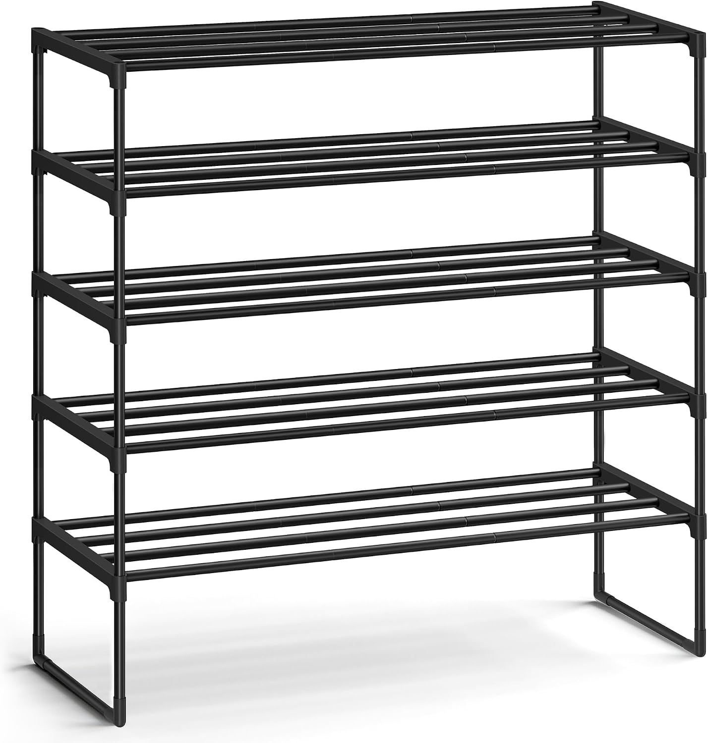 SONGMICS Shoe Rack, 6-Tier Shoe Organizer, Metal Storage Shelf, Upright or Upside Down, for 24-30 Pairs, Stackable, for Entryway, 11.8 x 36.2 x 42.7 Inches, Black ULSA306BH01