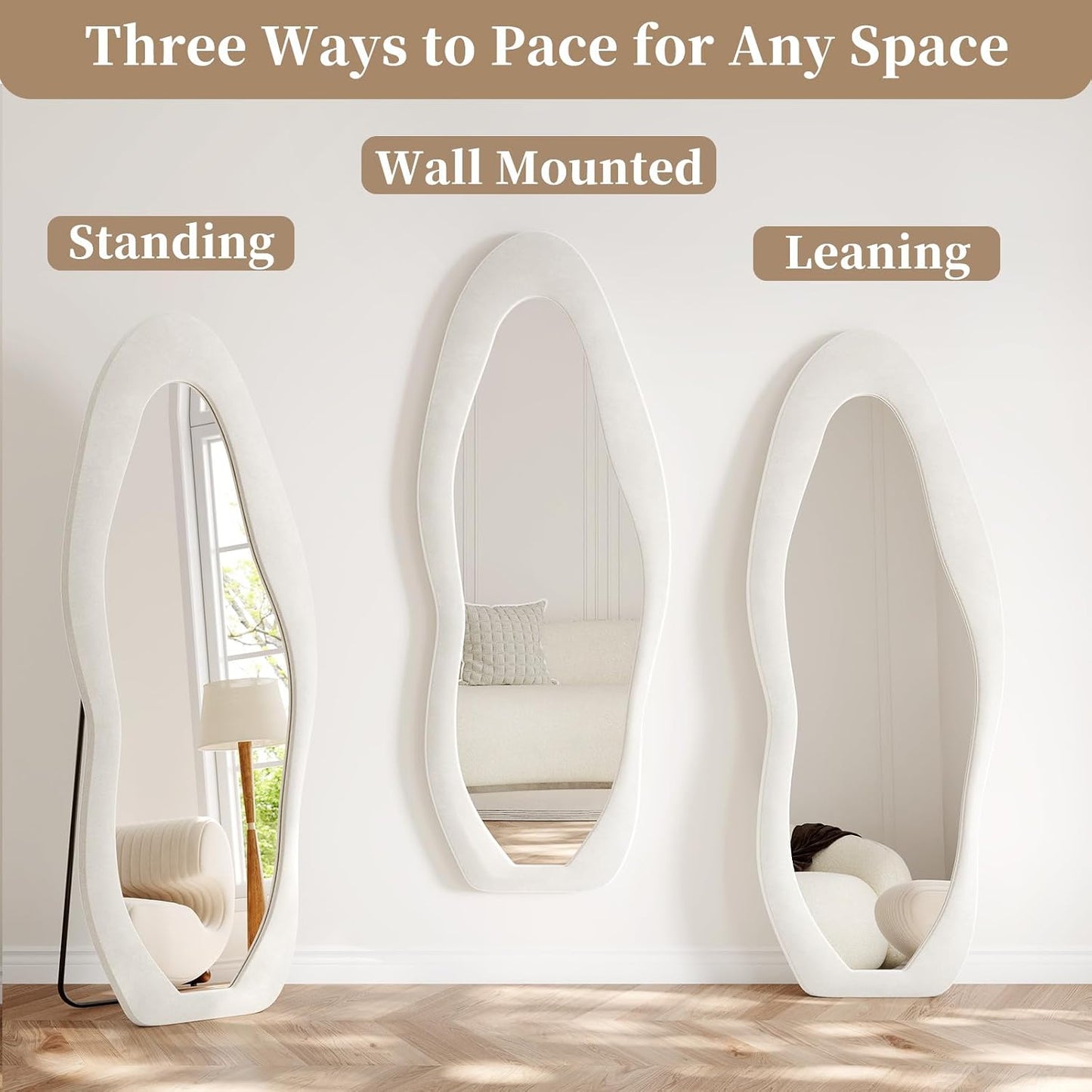 71"x32" Flannel Full Length Mirror, Arched Mirrors Full Length with Stand, Flannel Floor Mirror for Bedroom and Living Room, Full Body Mirror Hanging or Leaning, White