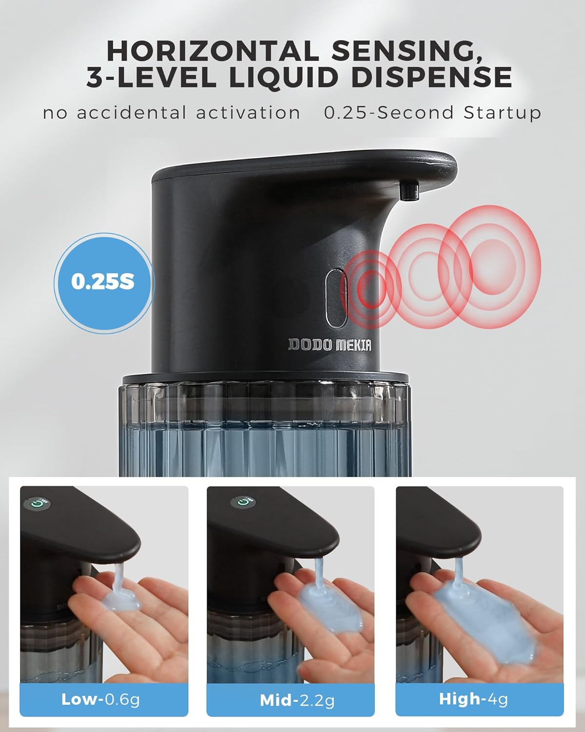 Automatic Foaming Soap Dispenser Touchless, 3 Adjustable Liquid Levels, 10oz/300ml Rechargeable, IPX7 Waterproof for Bathroom, Kitchen, Black