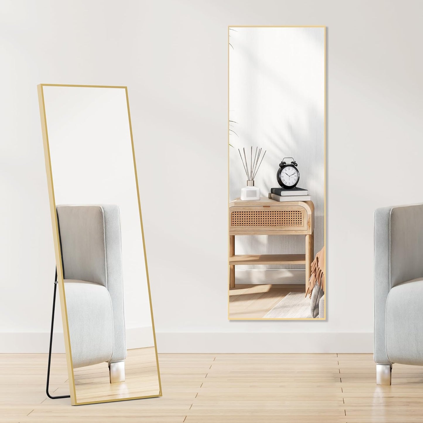 OLIXIS 64"x 21.5" Arched Mirror Full Length, Full Body Mirror with Stand, Hanging or Leaning for Wall, Floor Standing with Shatter-Proof Glass for Bedroom, Living Room, Long, Black