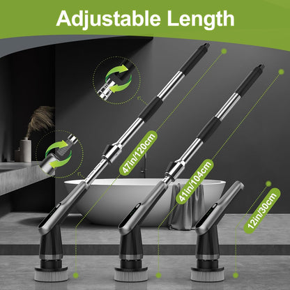 Electric Spin Scrubber, Cordless IPX7 Waterproof, Dual Speed Shower Scrubber with Adjustable Long Handle, 7 Replaceable Brush Heads for Tub and Floor, Bathroom, Kitchen, Window, Car
