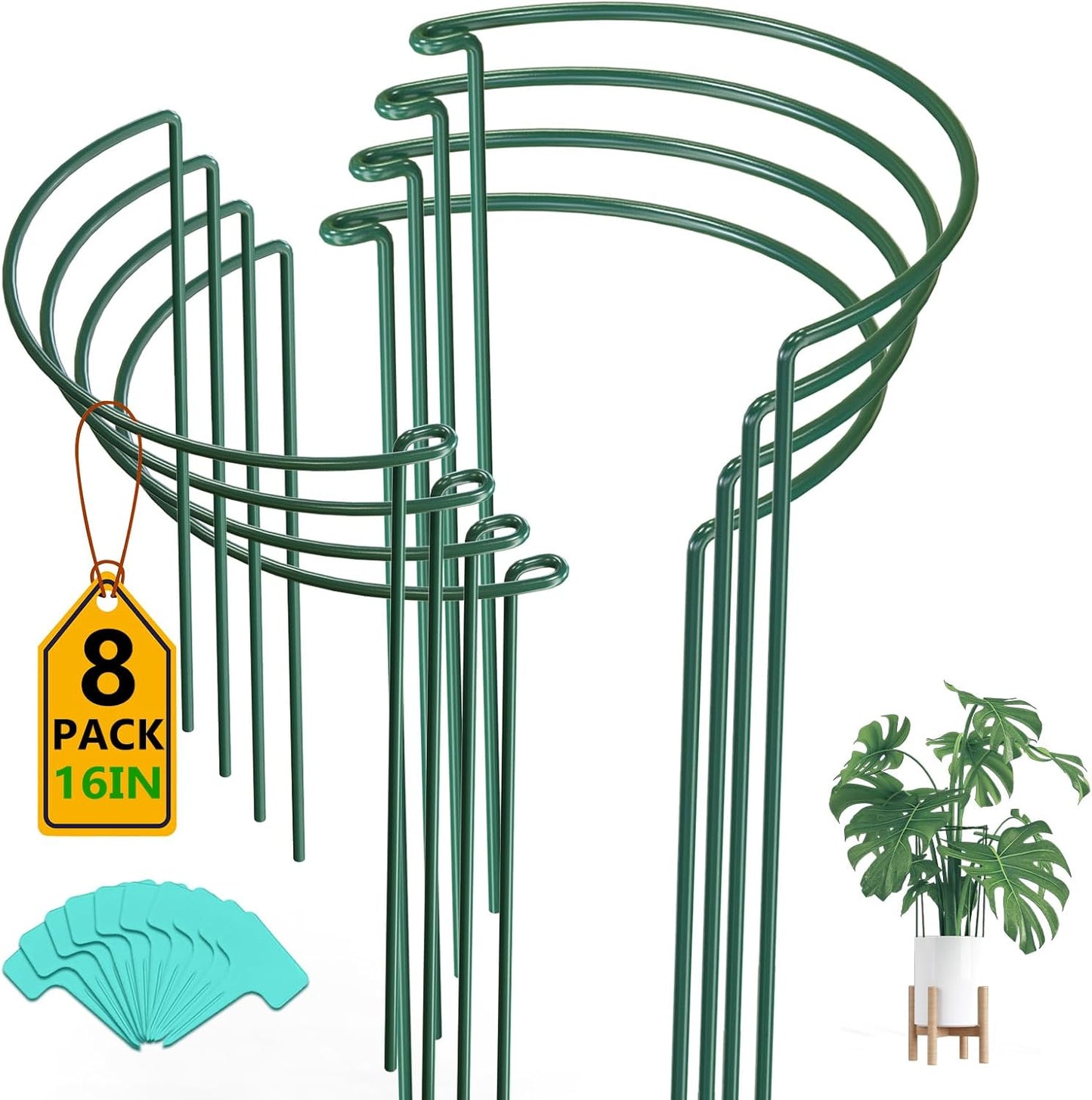 8 Pack 24 In Plant Support Stakes, Peony Cages And Supports with 15 Lables | Rust-proof Metal Plant Stakes, Adjustable Plant Supports For Outdoor Plants, Peony Cage, Flower Stakes for Plants，Hydrangea