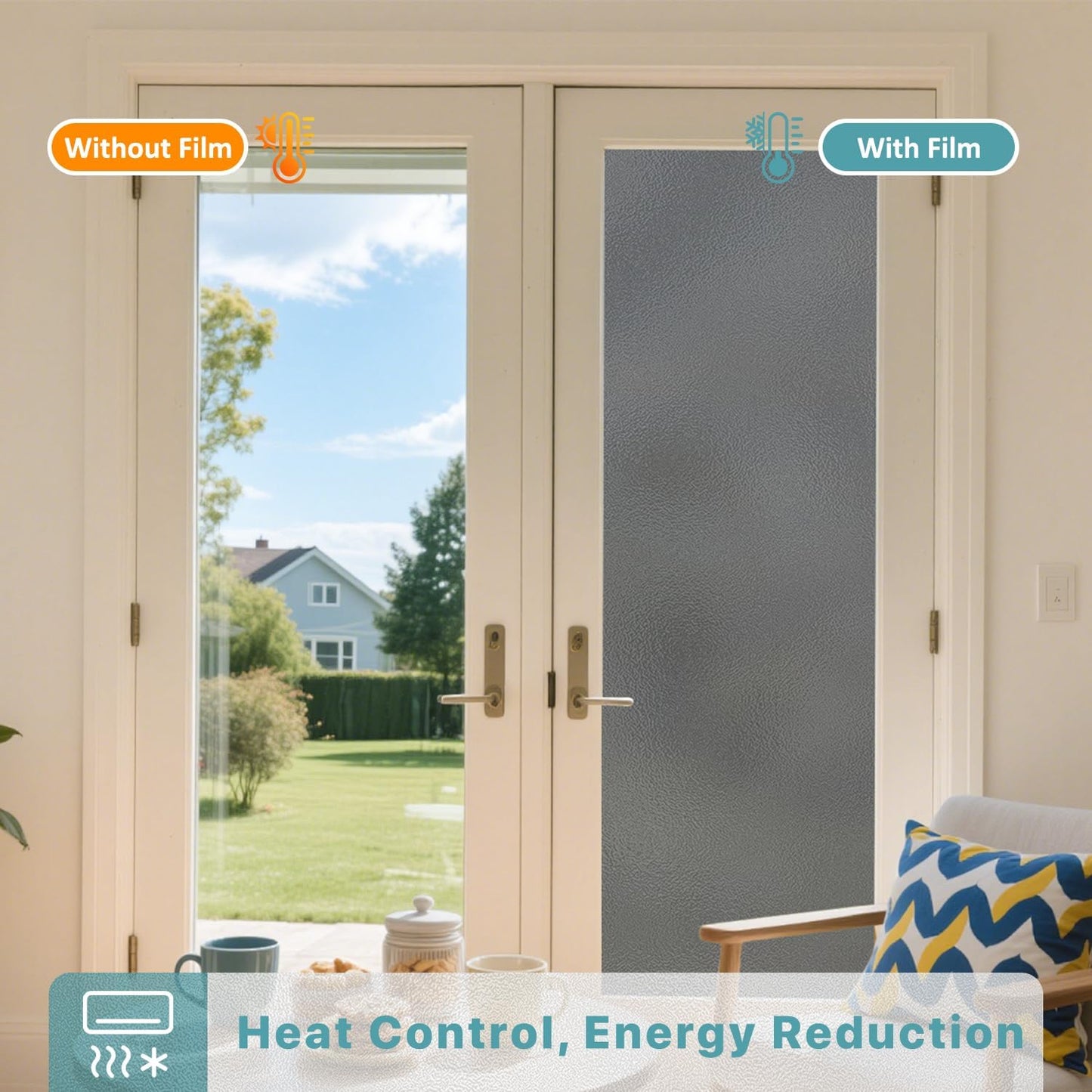 Niviy Frosted Glass Window Privacy Film Decorative, Static Cling Bathroom Window Frosting Film Day and Night Windows Cling Home Glass Door Cover, 17.5 inch x 78.7 inch