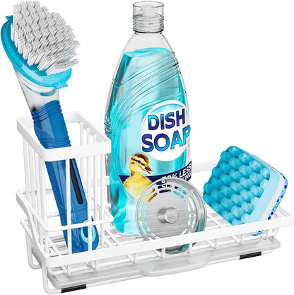 Consumest Sponge Holder for Kitchen Sink - Kitchen Sink Caddy Organizer with Removable Drip Tray for Countertop Dish Soap Dispenser Brush Storage Accessories 304 Stainless Steel - Black