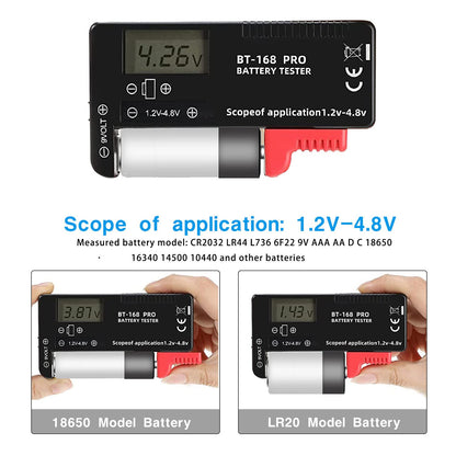 2PCS Battery Tester Checker Digital LCD Universal Battery Tester Monitor for AA AAA C D 9V 1.5V 1.2~4.8V Batteries Household Battery Testers Power Meter