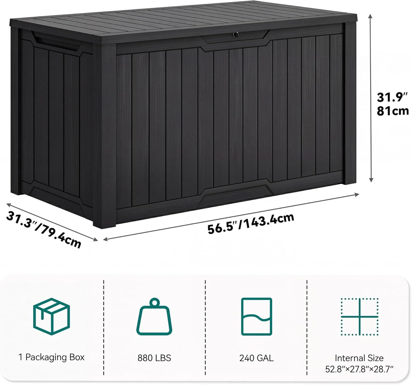 YITAHOME 35 Gallon Outdoor Storage Box | Waterproof Resin Deck Box and Package Delivery with Lockable Lid for Patio Furniture Cushions, Pool Accessories, Garden