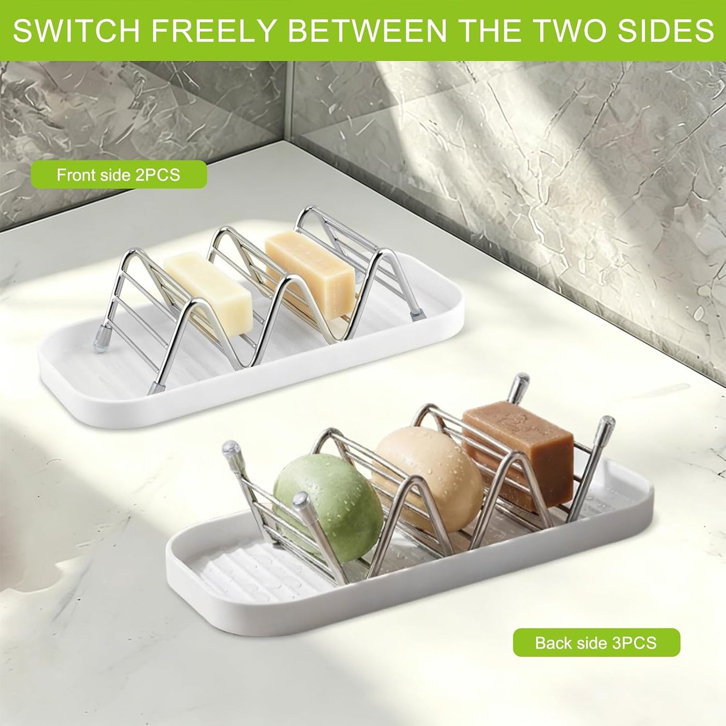 Multi-Purpose Wave Shampoo Bar Holder, Shampoo Bar Holder with Removable Drip Tray & Lather Net, Self Draining Quick Dry Bar Soap Holder for Shampoo Bars & Soap (3-Slot)